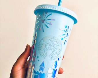 Disney Castle Fireworks Starbucks Cold Cup