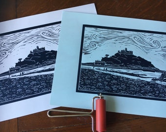 St Michael’s Mount, Cornwall lino print - original limited edition - plastic free packaging