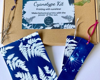 Solar printing cyanotype kit, 6 x A5 hand-coated sheets plus 2 x bookmarks, DIY craft kit, sun printing, art gift for adults or children