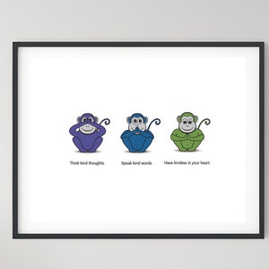 Three Wise Monkeys: Think kind thoughts, Speak kind words, Have kindness in your heart