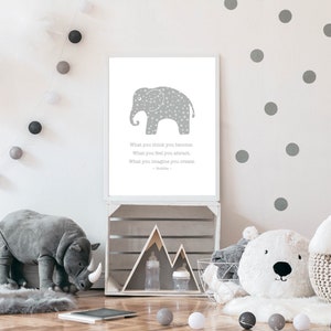 Baby Elephant &quot;What you think you become&quot; printable pdf wall art