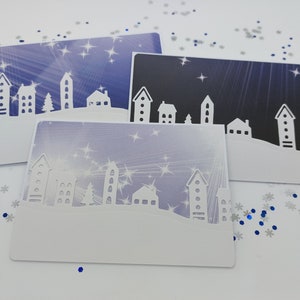 Cartes de Noël +++ Village d’hiver la nuit +++ Meilleurs vœux +++ Étoiles +++ Neige +++ simple +++ design extraordinaire +++ Avent