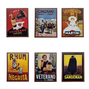 Carteles Vintage de Bebidas Antiguas - 6 Placas de Madera retro - Para Bar, Cocina y Hogar - Regalo para Hombres, Amigos y Nostálgicos