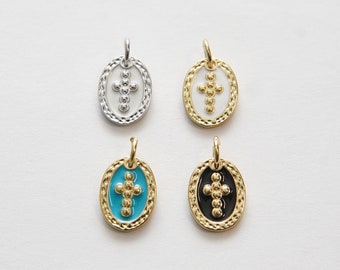 Gold Cross Charms,18K Gold Filled Oval Pendant,Enamel Cross Charms Bracelet Necklace for DIY Jewelry Making Supply