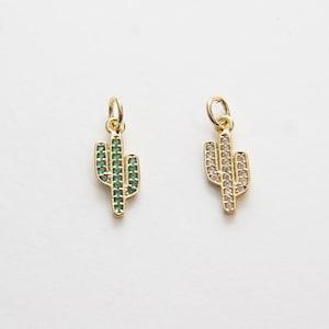 Ciondoli di cactus in oro, ciondolo di cactus con micro pavé di zirconi riempito in oro 18 carati, collana con ciondolo del deserto per la creazione di gioielli fai da te
