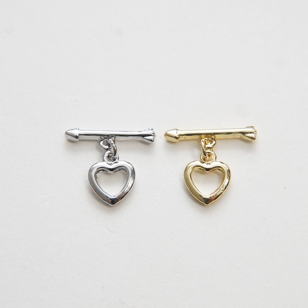 18K Gold Heart Toggle Clasp, Gold OT Clasp Fancy Design OT Clasp Bulk Supply for Bracelet Necklace Component