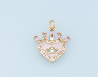 Gold Heart Evil Eye Charms,18K Gold Filled Heart Pendant,CZ Heart Evil Eye Charm Bracelet Necklace for DIY Jewelry Making Supply