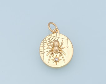 Gold Spider Star Charms,18K Gold Filled Spider Pendant,Round Spider Charm Bracelet Necklace for DIY Jewelry Making Supply