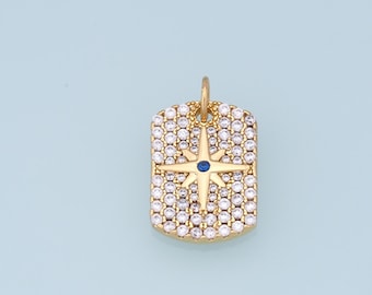 Gold Rectangle Star Charms,18K Gold Filled Star Pendant,CZ Star Charm Bracelet Necklace for DIY Jewelry Making Supply