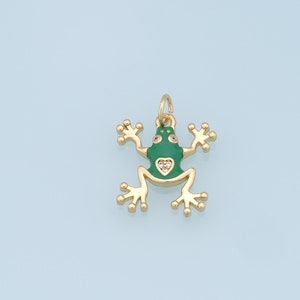 Gold Frog Charms,18K Gold Filled Frog Pendant,Green Frog Charm Bracelet Necklace for DIY Jewelry Making Supply