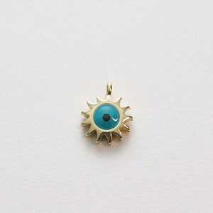 Gold Sun Charms,18K Gold Filled tiny Sun Evil eye Pendant,evil eyey Charms Bracelet Necklace for DIY Jewelry Making Supply