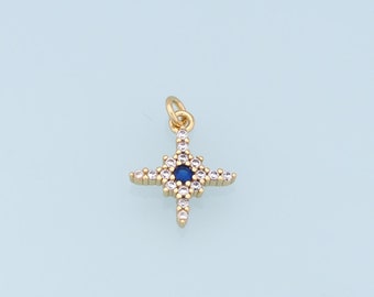 Gold Star Charms,18K Gold Filled Starburst Pendant,CZ Black North Star Charm Bracelet Necklace for DIY Jewelry Making Supply