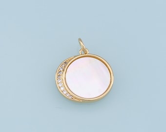 Gold Round Charms,18K Gold Filled CZ Round Pendant,Round Charm Bracelet Necklace for DIY Jewelry Making Supply