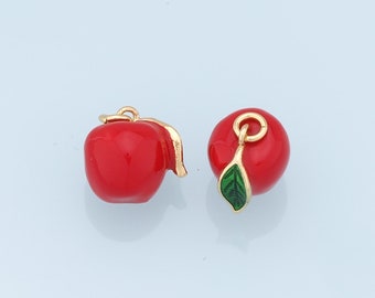 Gold Apple Charms,18K Gold Filled Apple Pendant,Fruit Charm Bracelet Necklace for DIY Jewelry Making Supply