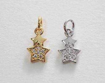 Gold Star Charms,18K Gold Filled CZ Micro Pave Star Pendant,Black Star Charm Bracelet Necklace for DIY Jewelry Making Supply