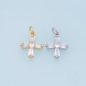 Gold Cross Charms,18K Gold Filled Cross Pendant,CZ Micro Pave Protect Religious Charm Bracelet Necklace for DIY Jewelry Making Supply 8x12mm