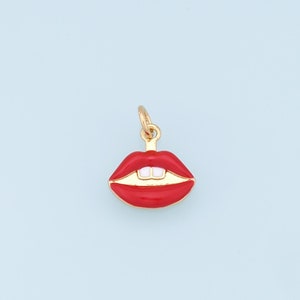 Gold Lips Charms,18K Gold Filled Enamel Lips Pendant,Red Lips Charms Bracelet Necklace for DIY Jewelry Making Supply