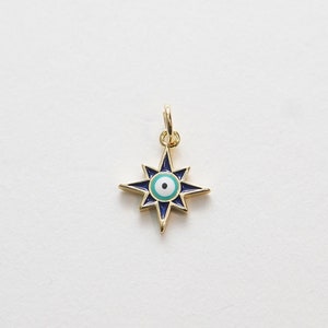Gold Sun Evil Eye Charms,18K Gold Filled Sun Pendant,Blue Evil Eye Charm Bracelet Necklace for DIY Jewelry Making Supply