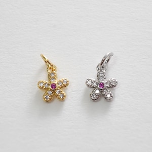Gold Flower Charms,18K Gold Filled CZ flower Pendant,Silver flower Charm Bracelet Necklace for DIY Jewelry Making Supply