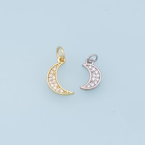Gold Moon Charms,18K Gold Filled Moon Pendant,CZ Micro Pave Star Charm Bracelet Necklace for DIY Jewelry Making Supply