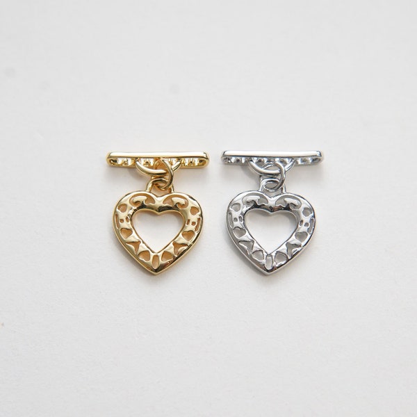 18K Gold Heart Toggle Clasp, Gold OT Clasp Fancy Design OT Clasp Bulk Supply for Bracelet Necklace Component