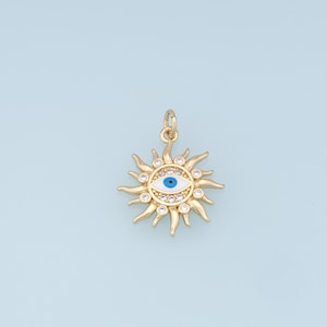 Gold Sun Evil Eye Charms,18K Gold Filled Sun Pendant,Blue Evil Eye Charm Bracelet Necklace for DIY Jewelry Making Supply
