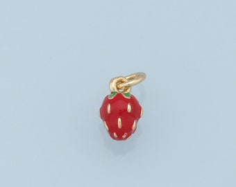 Gold strawberry Charms,18K Gold Filled Enamel strawberry Pendant,Fruit Charm Bracelet Necklace for DIY Jewelry Making Supply