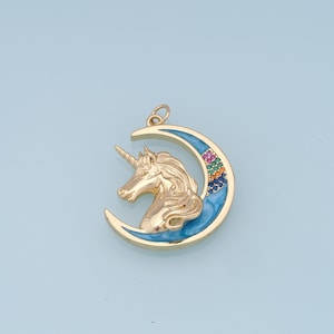 Gold Unicorn Moon Charms,18K Gold Filled Moon Pendant,Unicorn Charm Bracelet Necklace for DIY Jewelry Making Supply