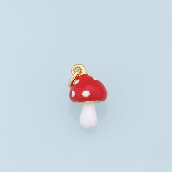 Gold Mushroom Charms,18K Gold Filled Enamel Mushroom Pendant,Kawaii Charm Bracelet Necklace for DIY Jewelry Making Supply
