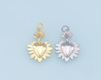 Gouden heilig hart bedeltjes, 18K gold filled vlam heilig hart hanger, religieuze bedelarmband ketting voor het maken van doe-het-zelf sieraden;
