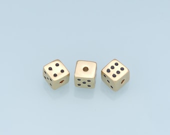 Gold Dice Beads Charms,18K Gold Filled Dice spacer beads,Dice Charms Bracelet Necklace for DIY Jewelry Making Supply