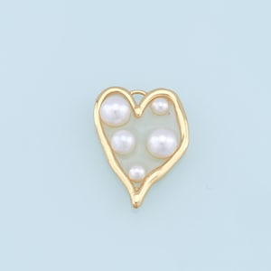 Gold Heart Pearl Charms,18K Gold Filled Clear Enamel Heart Pendant,Heart Love Charm Bracelet Necklace for DIY Jewelry Making Supply
