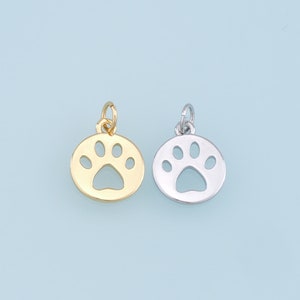 Gold Paw Charms,18K Gold Filled Cat Paw Pendant,Dog Paw Charm Bracelet Necklace for DIY Jewelry Making Supply
