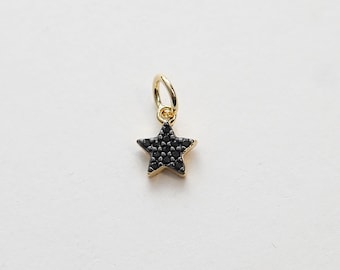 Gold Star Charms,18K Gold Filled CZ Micro Pave Star Pendant,Black Star Charm Bracelet Necklace for DIY Jewelry Making Supply