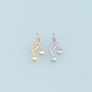 Gold Music Charms,18K Gold Filled Music Pendant,CZ Micro Pave Note Charm Bracelet Necklace for DIY Jewelry Making Supply