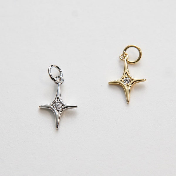 Gold Stern Charms, 18K Gold gefüllt Starburst Anhänger, CZ Black North Star Charm Armband Halskette für DIY Schmuckherstellung Versorgung