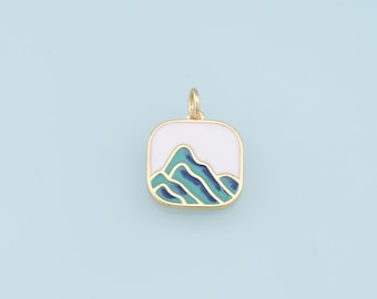 Gold Mountain Charms,18K Gold Filled Enamel Mountain Pendant,Nature Charm Bracelet Necklace for DIY Jewelry Making Supply