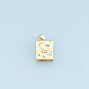 Ciondolo a forma di stella e luna in oro, diario apribile riempito in oro 18 carati, collana con ciondolo a forma di stella rettangolare per la creazione di gioielli fai da te.