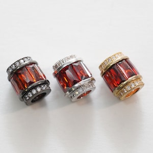 Gold Barrel Beads Charms,18K Gold Filled CZ Tube spacer beads Bracelet Necklace for DIY Jewelry Making Supply hole 5mm