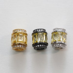 Gold Barrel Beads Charms,18K Gold Filled CZ Tube spacer beads Bracelet Necklace for DIY Jewelry Making Supply hole 5mm