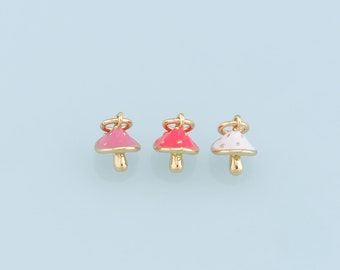 Gold Tiny Mushroom Charms,18K Gold Filled Enamel Mushroom Pendant,Kawaii Charm Bracelet Necklace for DIY Jewelry Making Supply