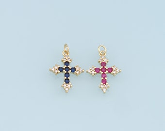 Gold Cross Charms,18K Gold Filled Crystal Cross Pendant,CZ Micro Pave Cross Charm Bracelet Necklace for DIY Jewelry Making Supply