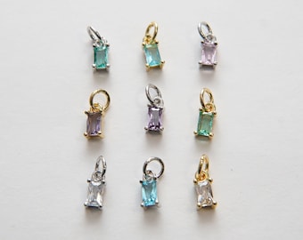Gold Small Rectangle Charms,18K Gold Filled Crystal Pendant,Silver Rectangle Charm Bracelet Necklace for DIY Jewelry Making Supply (4x8mm)