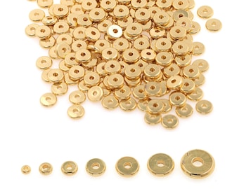 100 pièces de petites perles d'espacement plates rondes remplies d'or 18 carats, perles de bracelet, perles d'espacement de disque pour bracelet bijoux collier fabrication d'approvisionnement