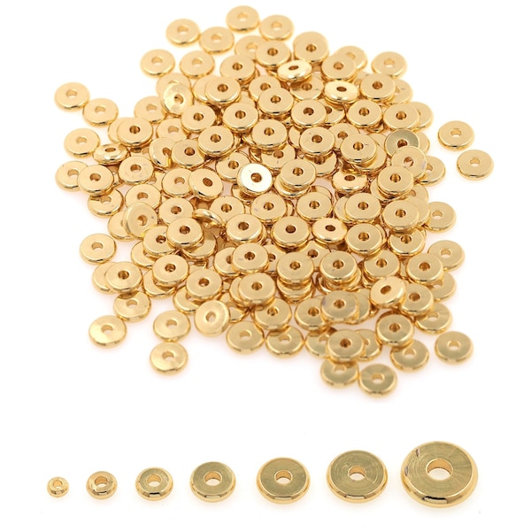 100pcs 18K Gold Tiny Flat Round Spacer Beads,Bracelet Beads,Disc Spacer Beads for Bracelet Jewelry Necklace Making Supply