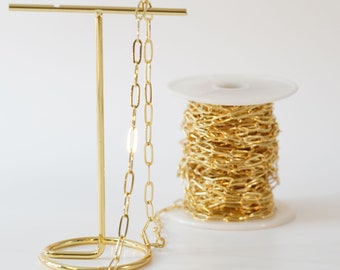 Gold Oval Chain,18K Gold Filled Rectangle paper clip Chain for Necklace Bracelet DIY Jewelry Making Supply 4x10mm