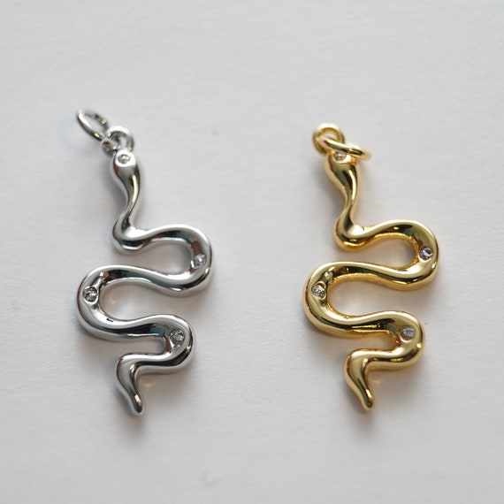 Gold Snake charms,18K Gold Filled Oval Snake Pendant,Silver Snake Charms Bracelet Necklace for DIY Jewelry Making Supply