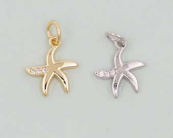 Gold Starfish Charms,18K Gold Filled Sea star Pendant,Starfish Charm Bracelet Necklace for DIY Jewelry Making Supply