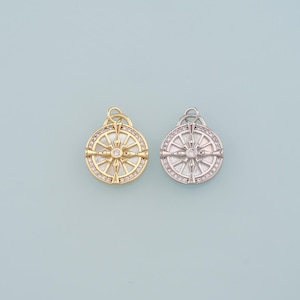 18K Gold Filled Compass Pendant,CZ Micro Pave Compass Charm Bracelet Necklace for DIY Jewelry Making Supply