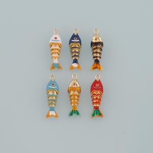 Gold Fish Charms,18K Gold Filled Enamel Fish Pendant,Cute Fish Charm Bracelet Necklace for DIY Jewelry Making Supply